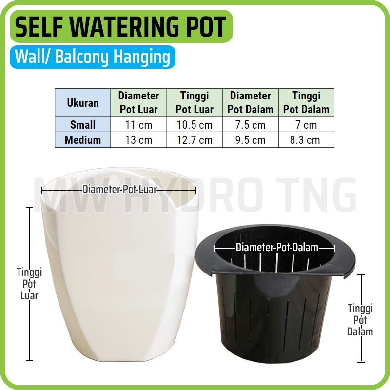 Self Watering Pot, Model Gantung Dinding, Wall/Balcony Hanging, 13 cm