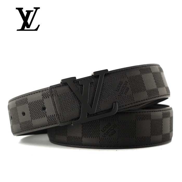 GESPER IKAT PINGGANG PRIA KANTOR IMPORT  LOUIS VUITTON LV 132 BLACK - Hitam