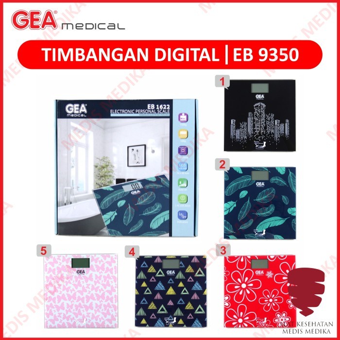 Timbangan Berat Badan Digital GEA EB1622 EB 1622 9350 Kaca Motif Elegant