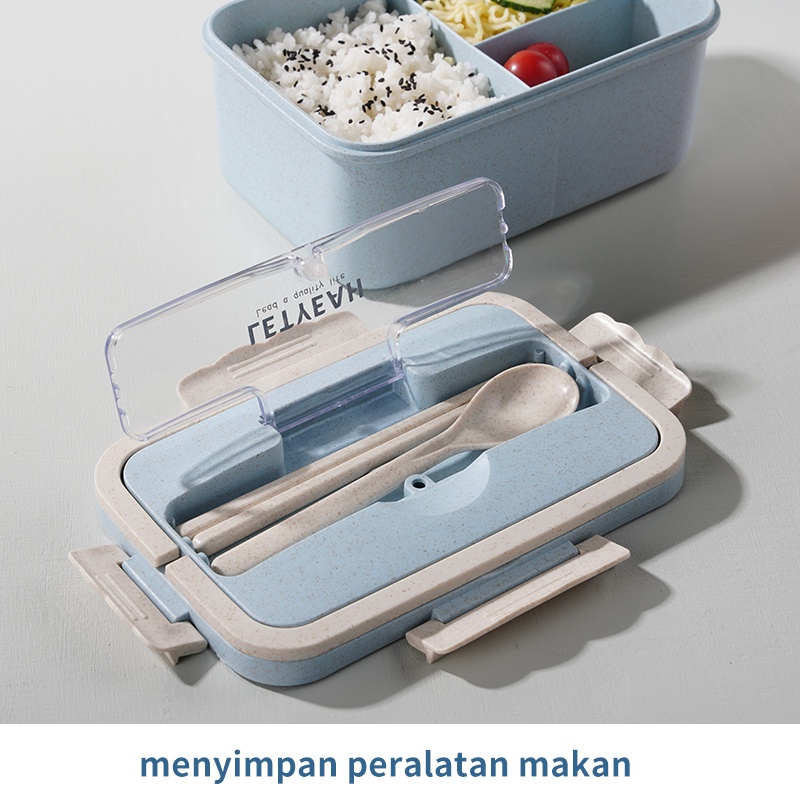 Letyeah &amp; Anantagt Kotak Makan Set Jerami Gandum 1500ml BPA FREE/Lunch Box anak kerja Multifungsi/tempat bekal makanan anti tumpah microwave