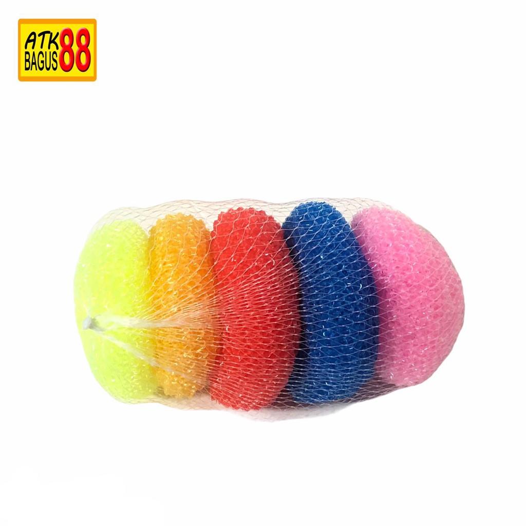 SPON CUCI PIRING BAHAN NYLON 1 BAG ISI 5 PCS- SERABUT DONAT NYLON WARNA