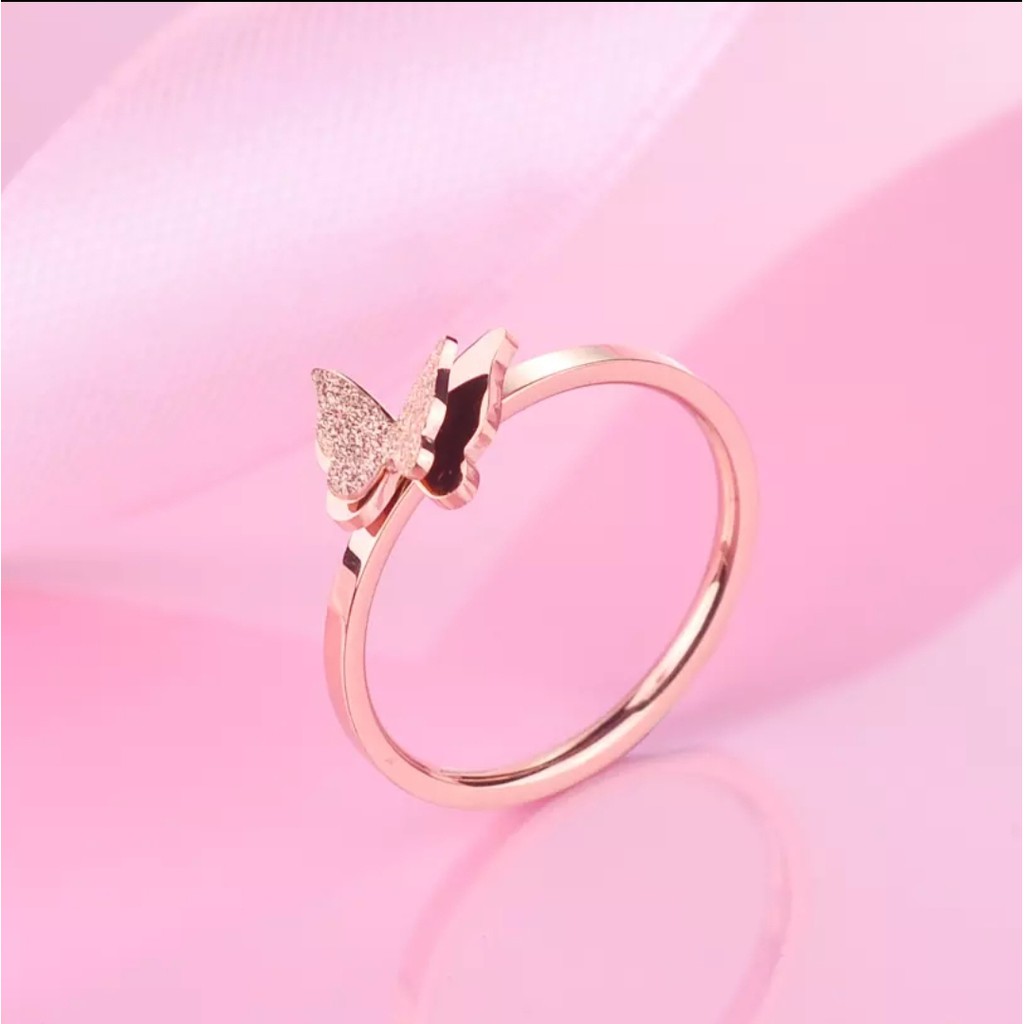 Cincin Titanium Model Kupu-Kupa Rose Gold dan Gold