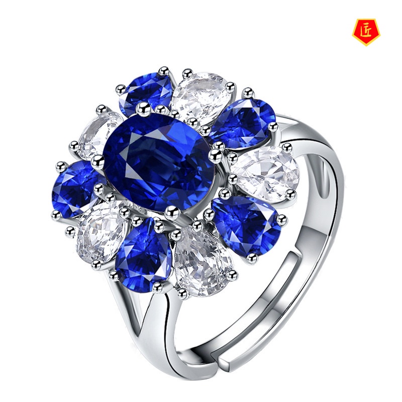 [Ready Stock]Graceful Personality Full Diamond Sapphire Ring