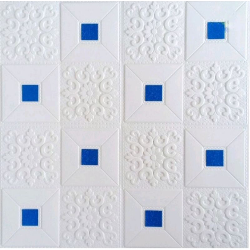 WALLPAPER 3D MOTIF BATIK CLASIC 70X70CM TEBAL 3MM-BATIK + STIKER BIRU