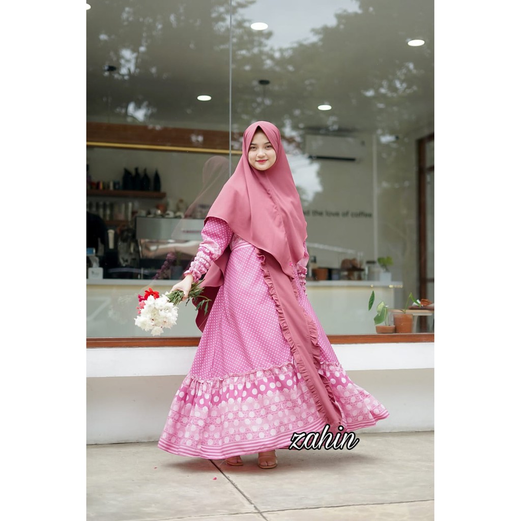 SALE GAMIS zahin motif polka Mitha syari terbaru motif polkadot dress muslimah style