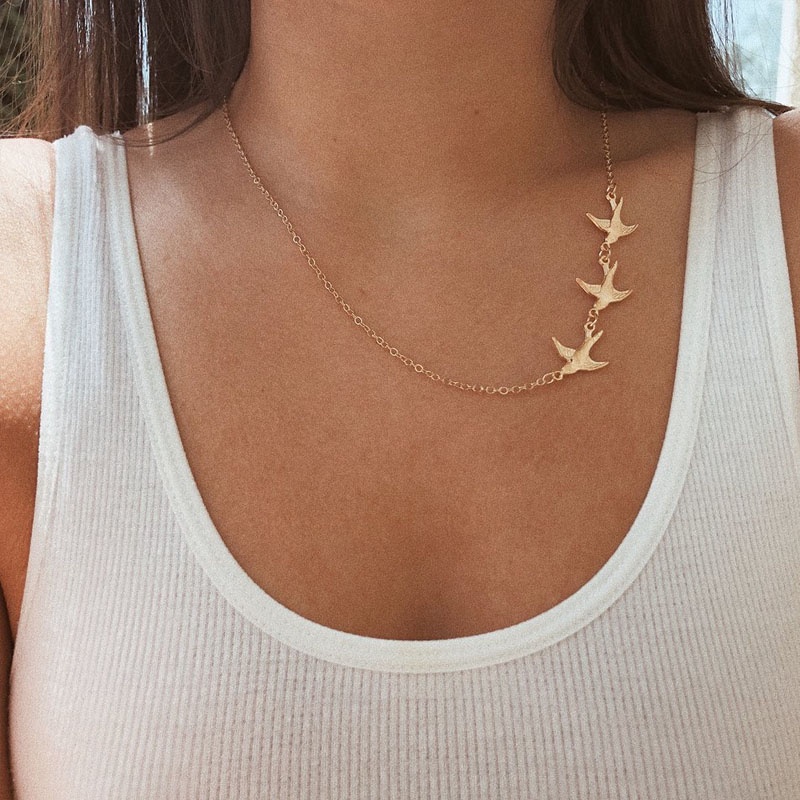 Fashion Women  Necklace Three Metal  Bird Necklaces Jewelry Necklace