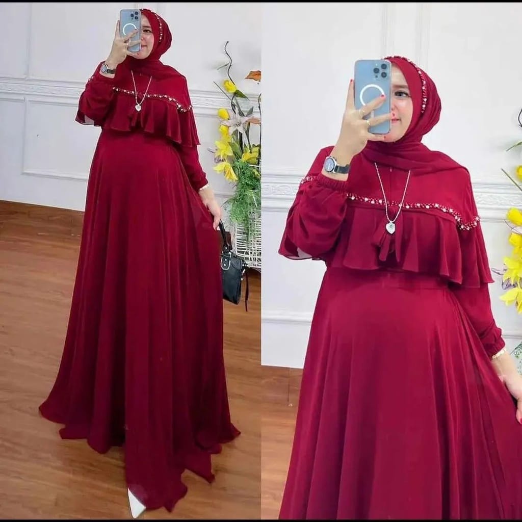 Busana Muslim Wanita Terbaru Gamis Pesta Mewah Elegan Gamis Putih Ceruty Babydoll Baju Kondangan Wanita Adikta Dress