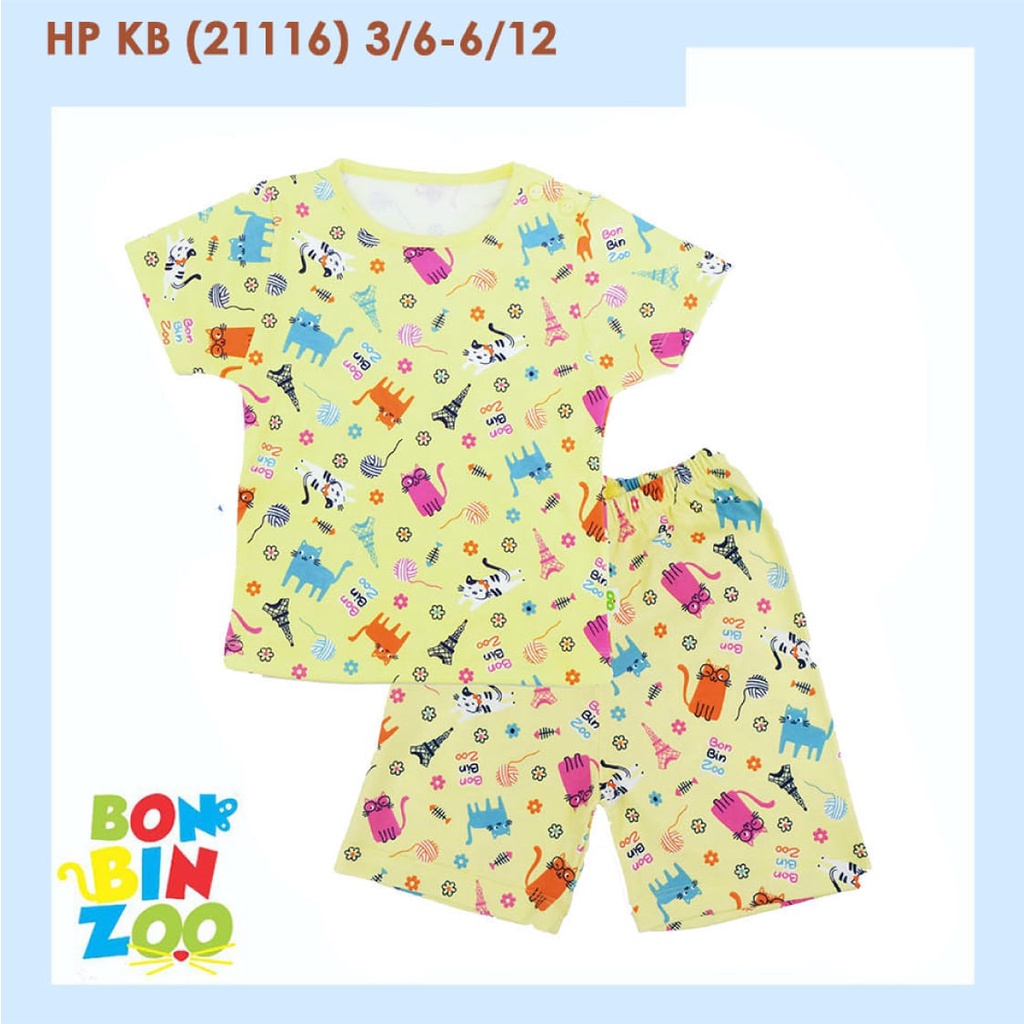 Bonbinzoo Setelan piyama anak Pendek FULL PRINT lembut SNI 0-12 bln setelan baju anak / baju bayi