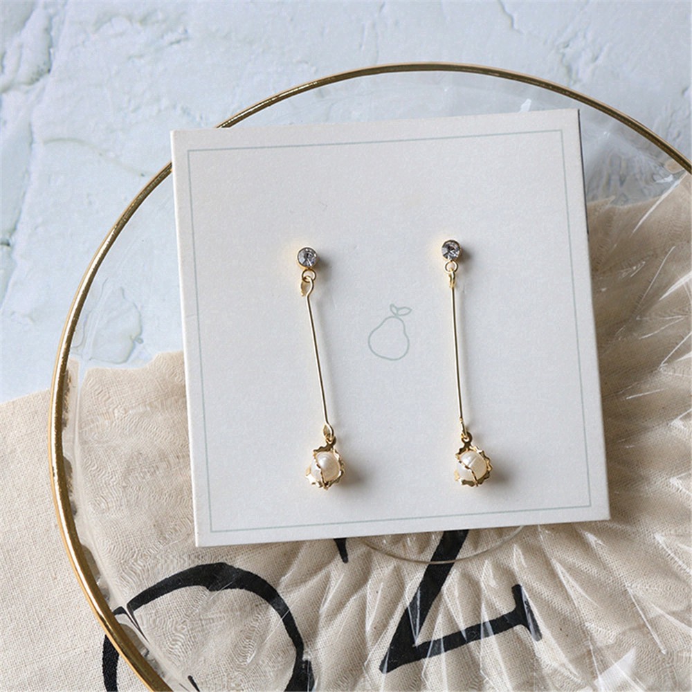 ANTING CUTIE Anting Giwang Panjang Gaya Korea dengan Berlian Imitasi + Mutiara untuk Wanita