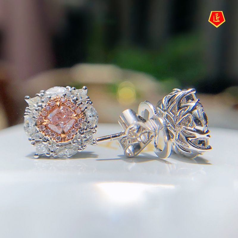 [Ready Stock]Luxury Vintage Pink Diamond Stud Earrings