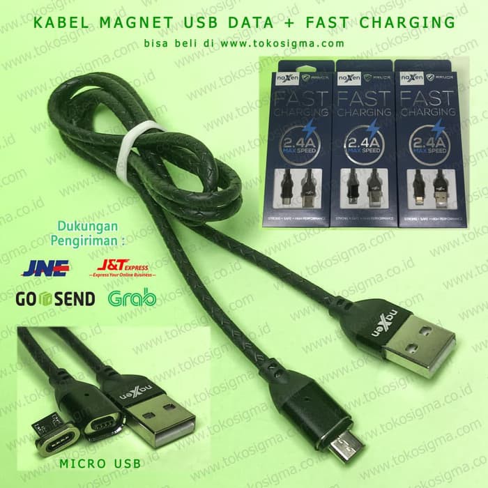 KABEL MAGNET dan kepala MAGNET MICRO USB NAXEN FAST CHARGING DATA 2.4A