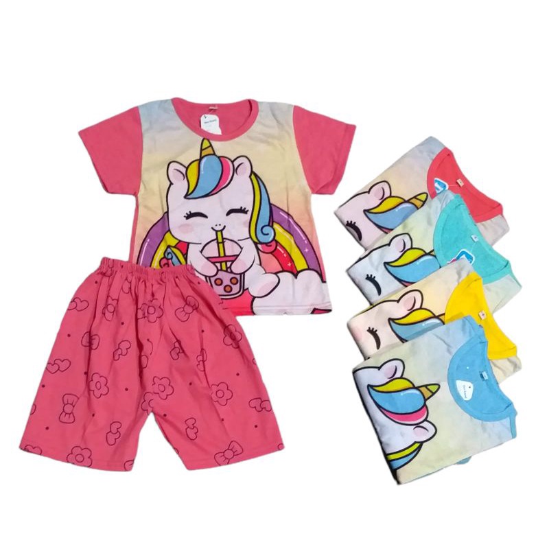 SETELAN BAJU TIDUR HOTPANT DEDINA UNICORN 4/8 10/14 16/20