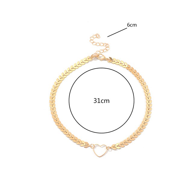 LRC Kalung Fashion Gold Openwork Love Alloy Leaf Fish Scale Necklace D57245