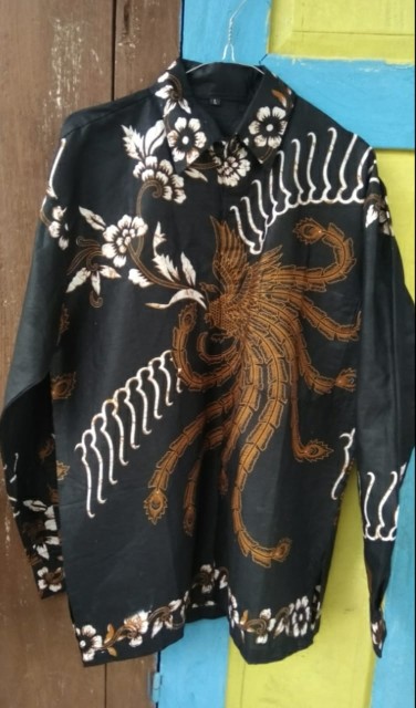 Kemeja Batik Cowok Batik Pria Modern Lengan Panjang Motif Cakra Kuning