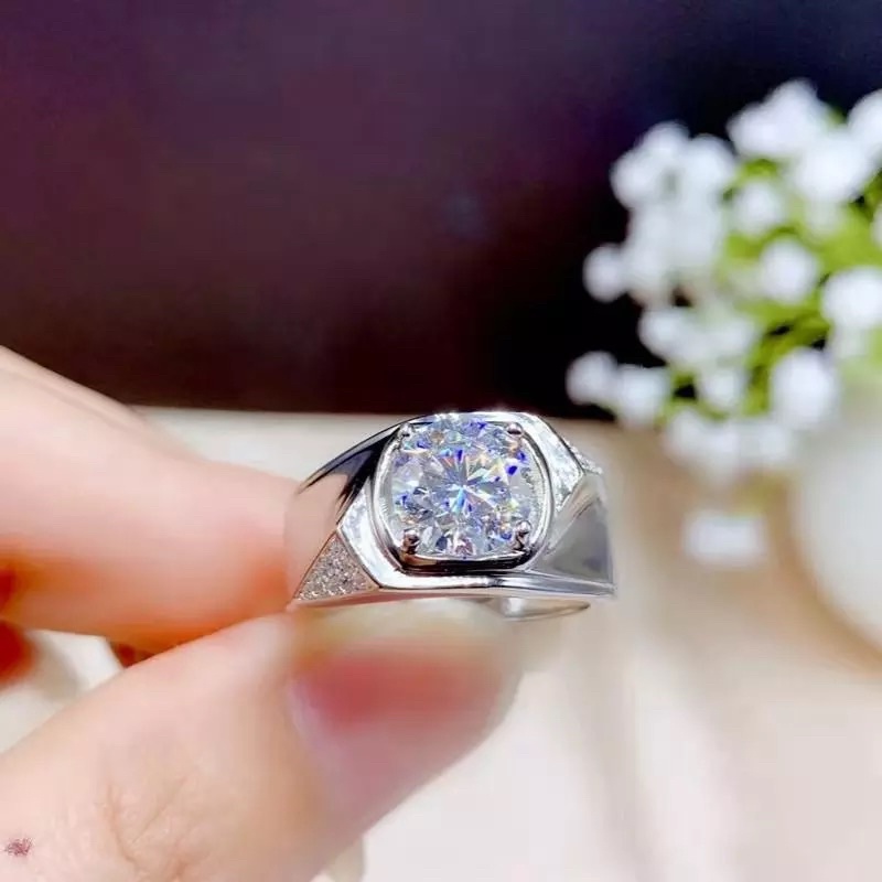 Cincin Pria Perak Berlian Imitasi Kualitas Super Berkilau Mewah Minimalis Elegan