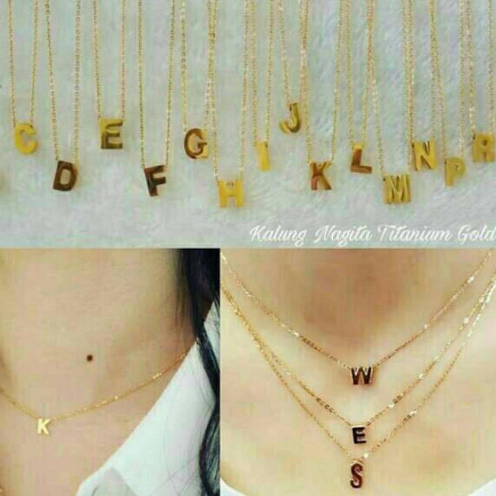 「Hyper Mall N10」 Kalung Titanium Nama Model Nagita original/Kalung Titanium Liontin Huruf Anti Karat