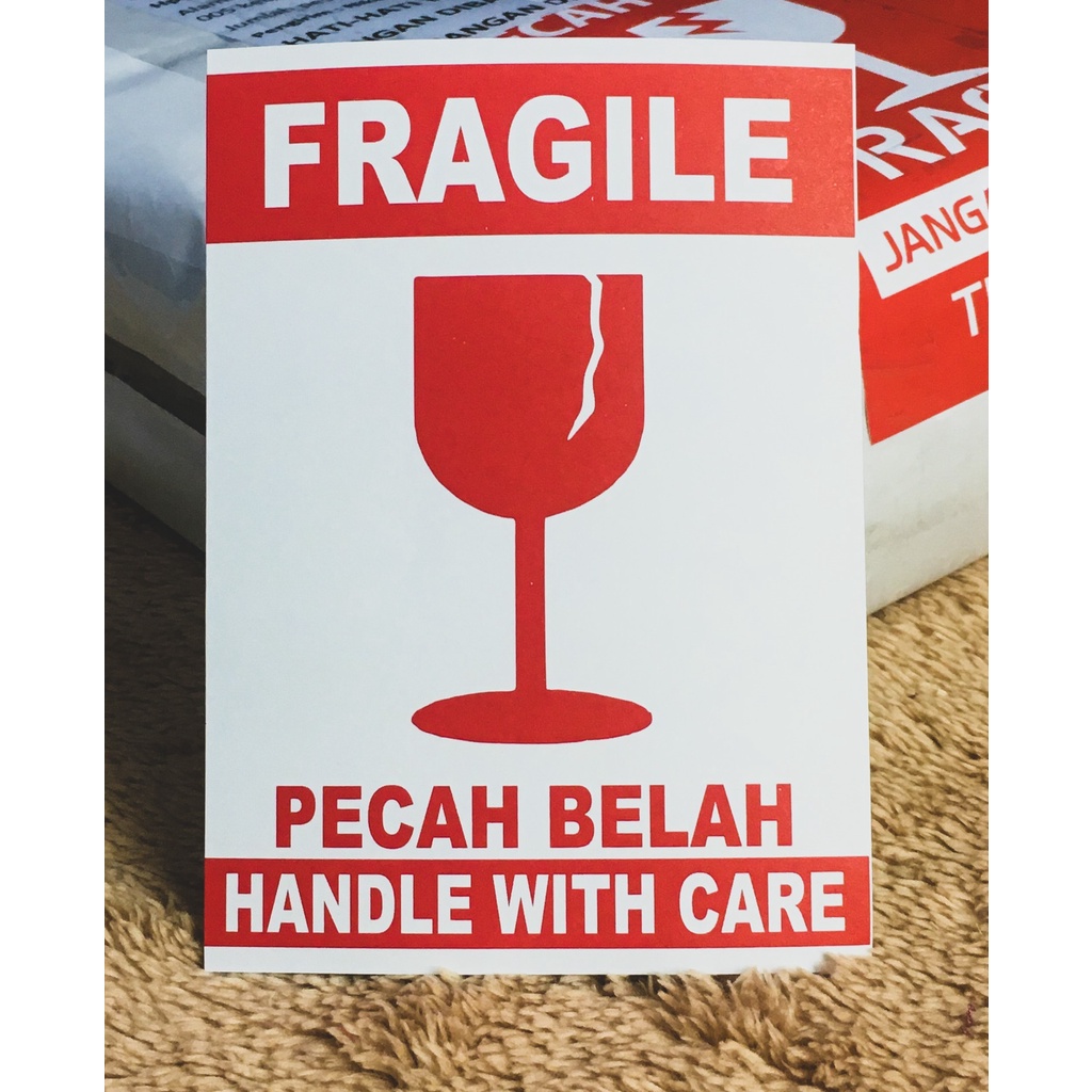 Stiker Fragile 100pc berbagai VARIAN. READYSTOCK 9x6cm