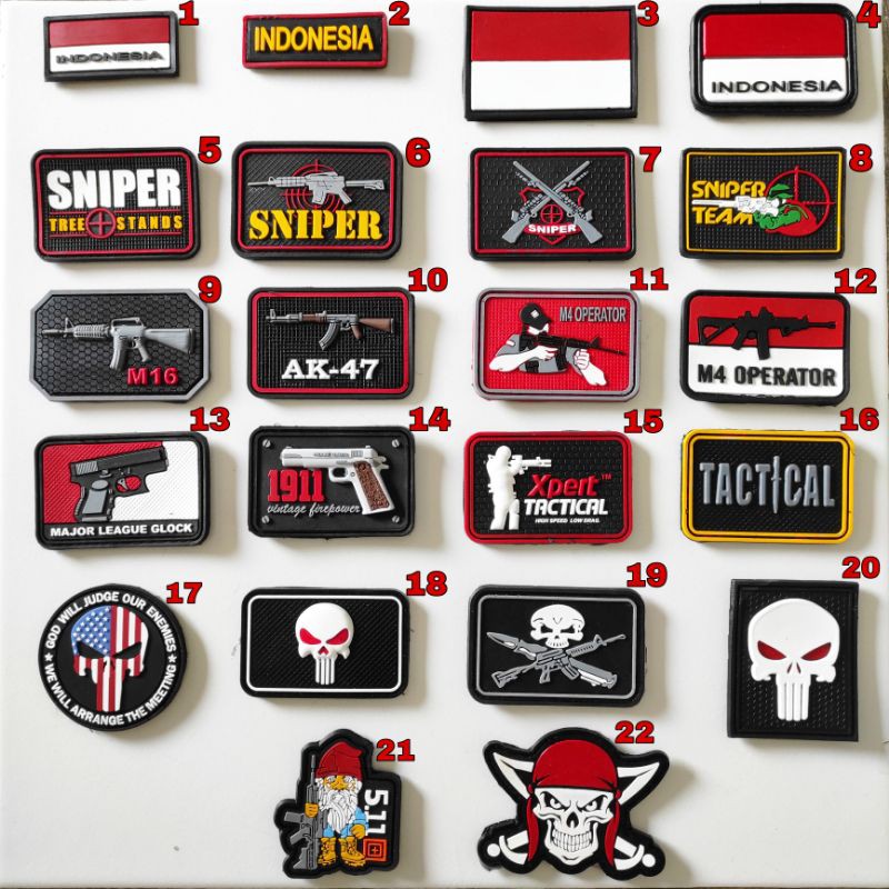 PATCH RUBBER LOGO SNIPER PENEMBAK/TACTICAL/FUNISER TENGKORAK/TEMPELAN EMBLEM KARET VELCRO