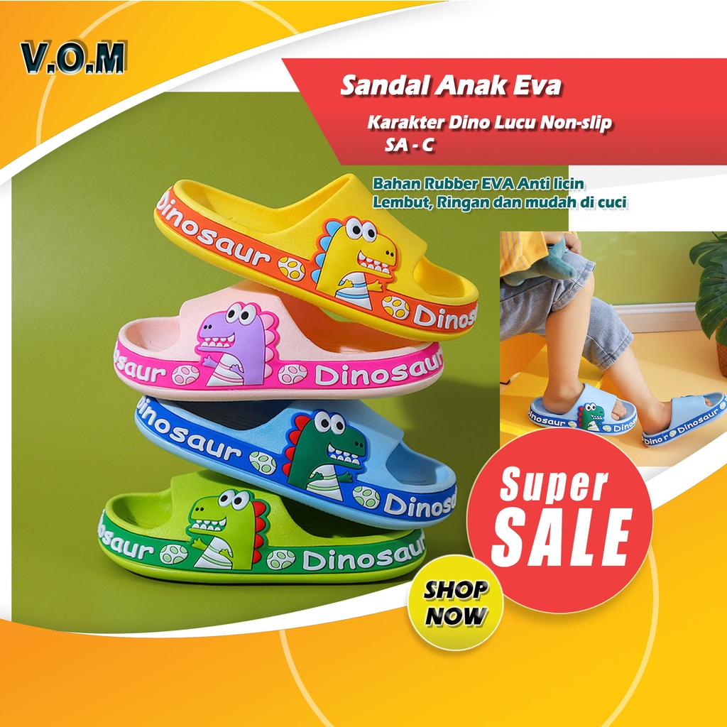 SA-C Sendal / Sandal Anak Eva Lembut Karakter Dino Lucu Non-slip 0790