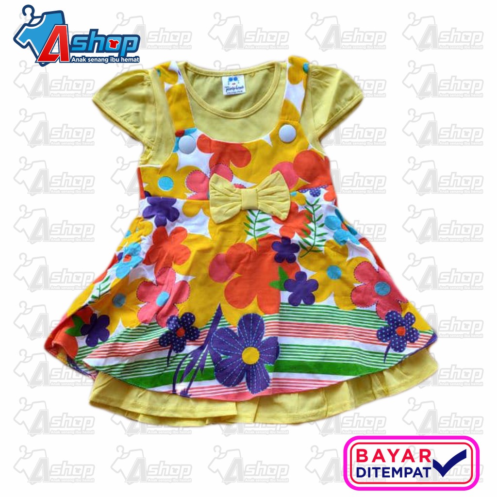 Dress Anak Perempuan Motif Bunga Pita All Size 2-3 Tahun