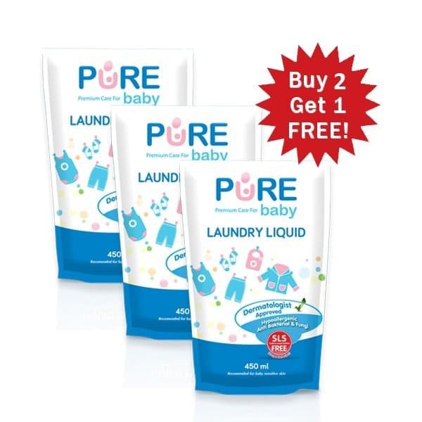 PURE BABY LAUNDRY LIQUID REFILL 450ML COMBO BUY 2 GET 1 FREE