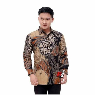 Batik Pria Lengan Panjang Premium BATIK AZMIL HRB026 motif KERATONAN Kode 002 size M L XL XXL