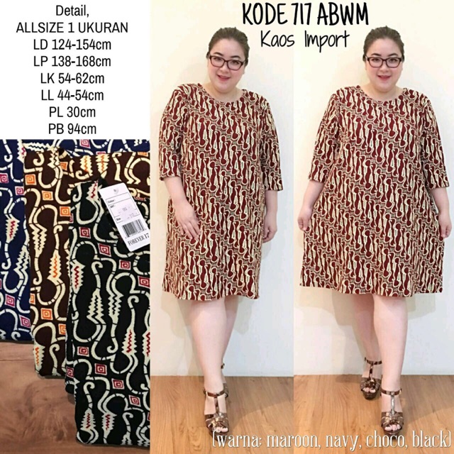SUPPLIER JUMBOBIGSIZE: BAJU DRESS TERUSAN BATIK KAOS  MELAR JUMBO BIG SIZE PLUS 717 JOGJA