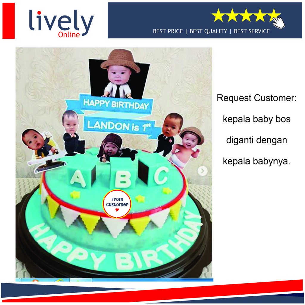 CUSTOM CAKE TOPPER KARAKTER HIASAN KUE HBD HAPPY BIRTHDAY BABY BOS set