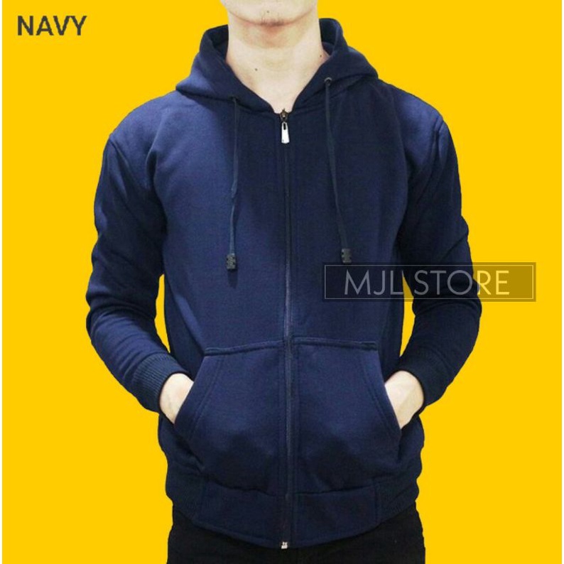 Jaket zipper hoodie polos sweater resleting M,L,XL,XXL pria wanita Navy