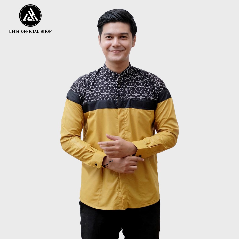 baju koko lengan panjang motif kombinasi batik senpai terbaru best seller