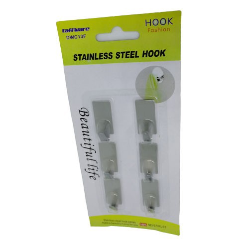 Gantungan dinding tembok SerbaGuna Tempelan Hook Stainless Steel 6 Pcs Taffware hock baju