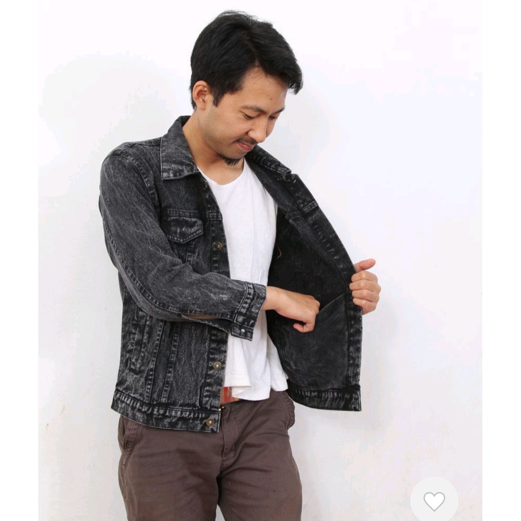 [BISA COD] PROMO TERKINI JAKET JEANS PRIA SANDWASH  ABU HITAM PRIA LEVIS TEBAL
