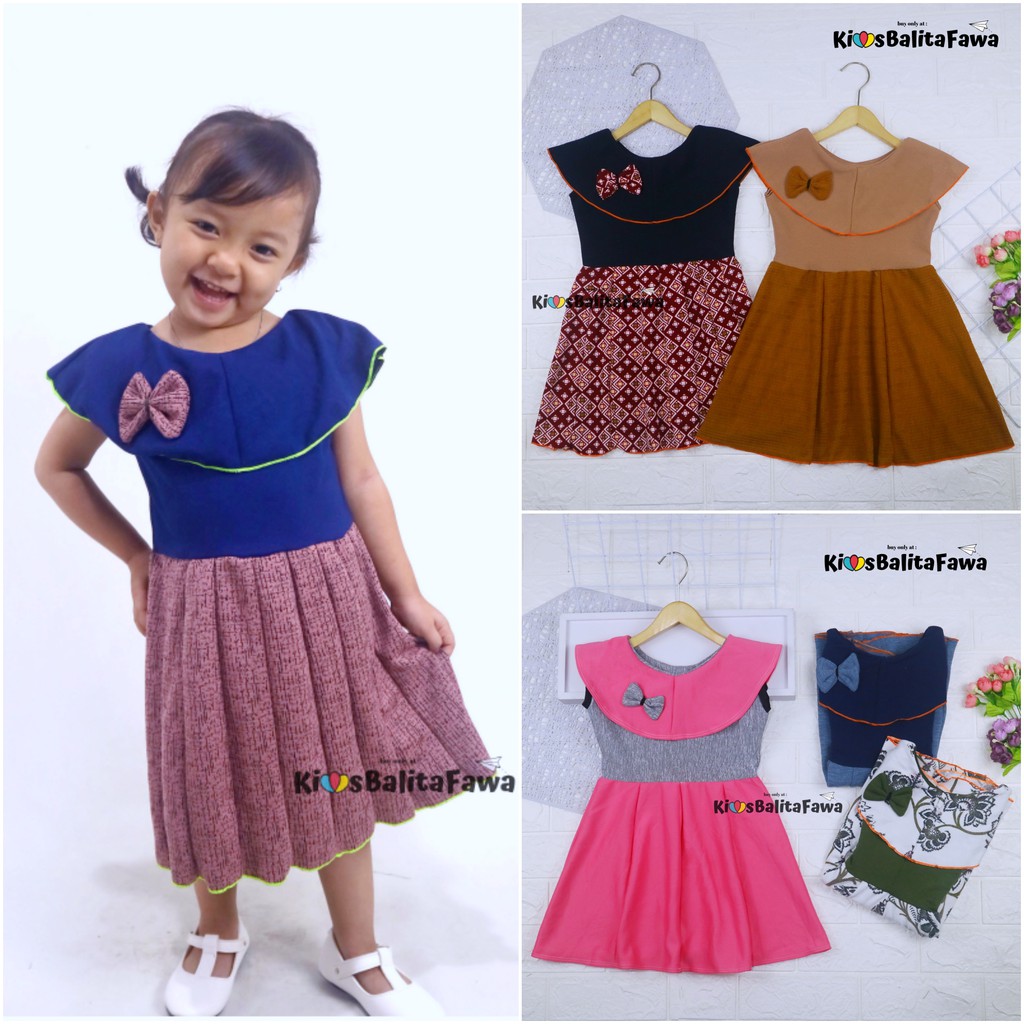 Dress Evelin uk 3-4 Tahun / Baju Anak Perempuan Atasan Model Dres Cewek Gaun Pesta Motif Polos Bunga