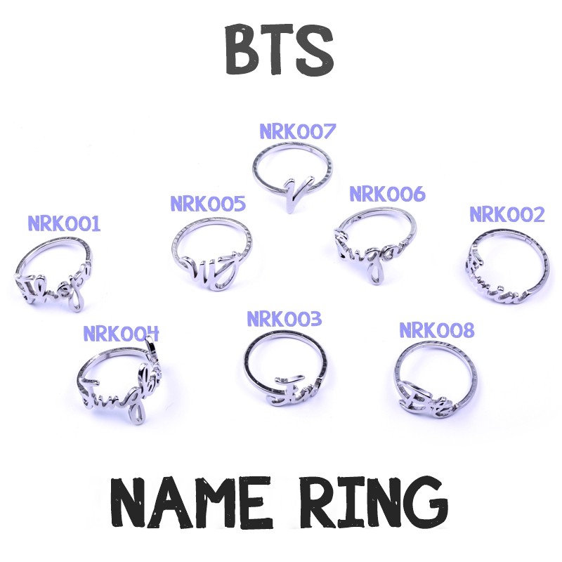 BTS Kpop Bangtan Boys SUGA JIN JIMIN Korea Fashion Ring Name Lettering ...