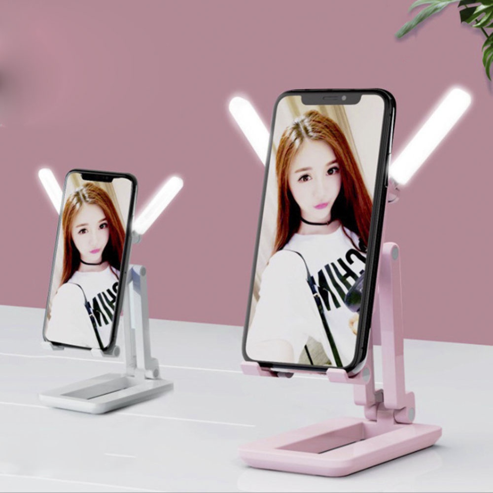 aaoottuuoo5.id Cod   Laptop Phone Holder Mini Cooling Fan Foldable Stand with Fan Fill Light for Mobile Lazy Live Broadcast