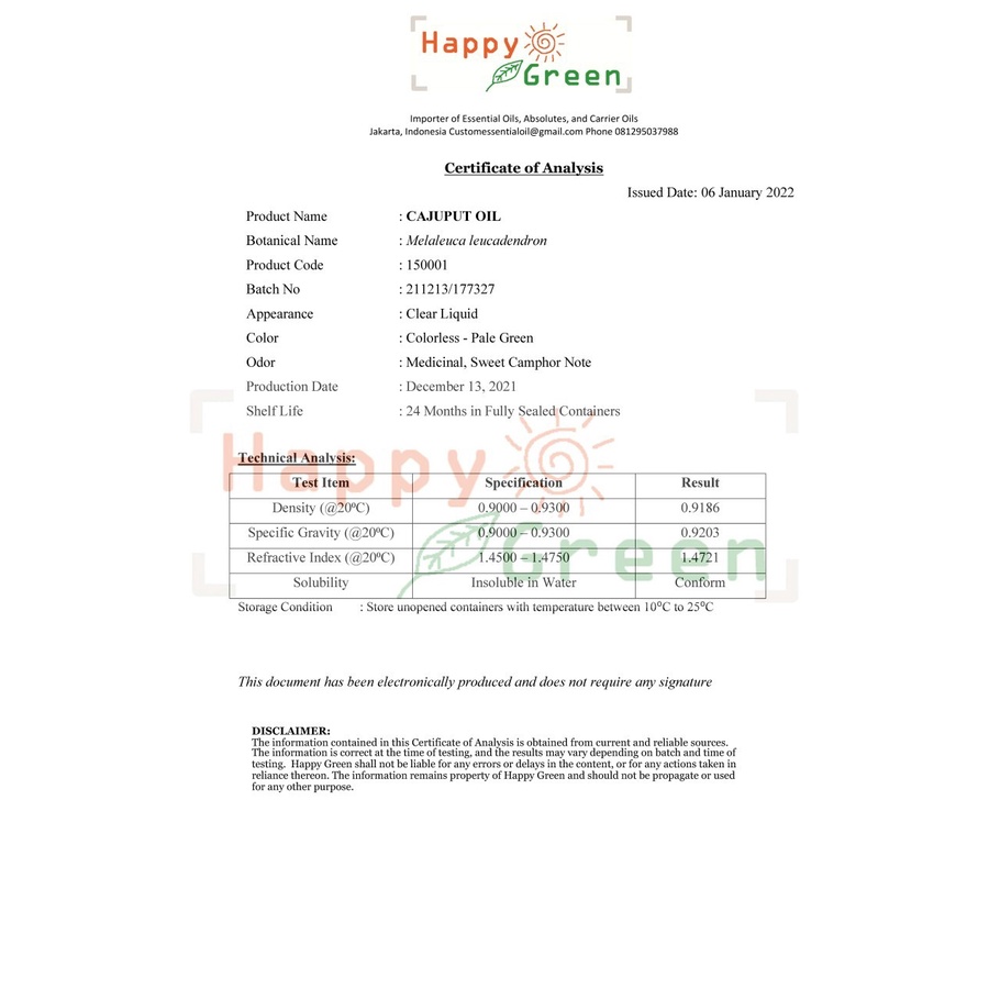 Happy Green Cajeput Oil 10ml