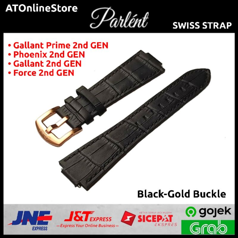 Tali Jam Tangan Kulit Swiss Strap Black Gold Parlent Gallant Prime Gallant Phoenix Force 2nd GEN ORI