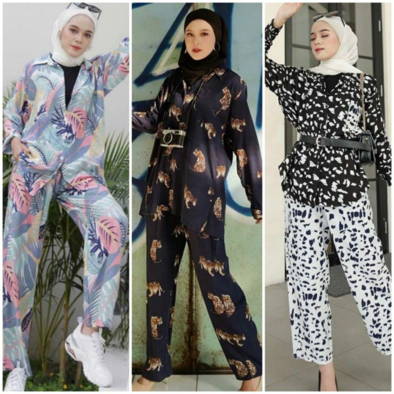 (XXL) Pattern Homey Set - Setelan Piyama Katun Rayon Baju Tidur Wanita