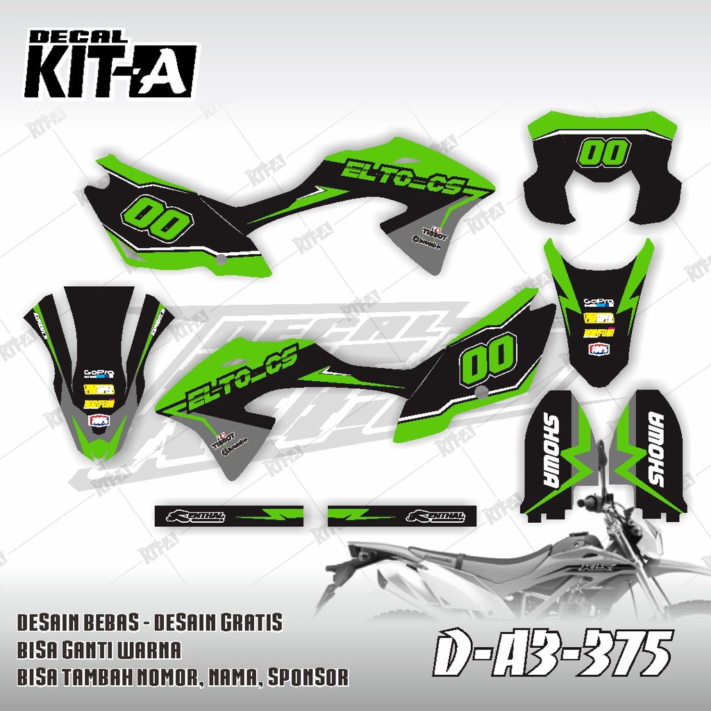 Decal kawasaki KLX 150 BF MOTIF RACING STREET HIJAU HITAM