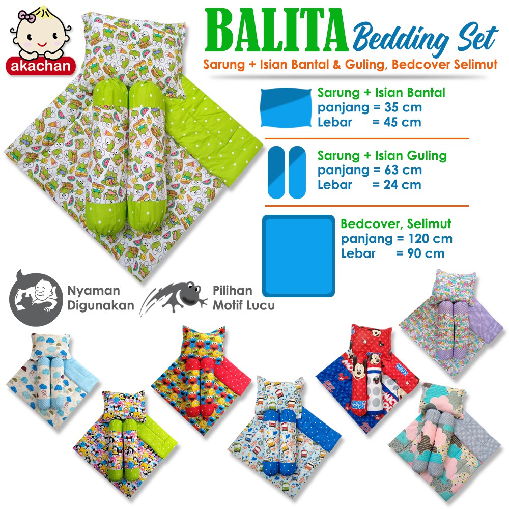 BALITA Bedding SET Bed Set Toddler Bedcover Selimut Bantal Cover Guling Alas Tidur td akachan