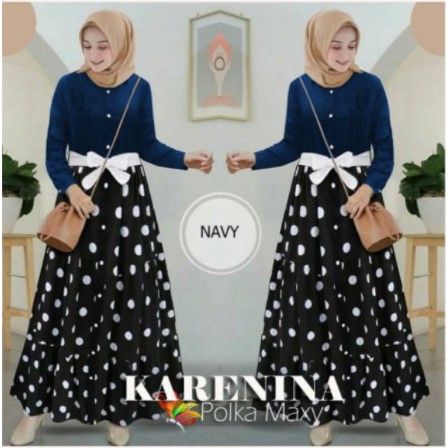 Maxi Karenina Polka Gamis LF470 Gamis Syar'i Terbaru Wanita Gamis Lebaran 2021 Baju Muslim Ori