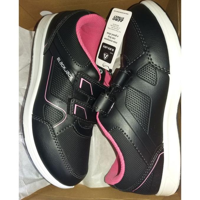 323- Sepatu Sekolah Anak Perempuan Hitam Pink Velcro Blackjack Aero Sd