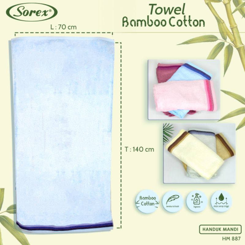 Sorex Towel Handuk Mandi HM 887 Dewasa Cotton Bamboo Lembut Daya Serap Tinggi