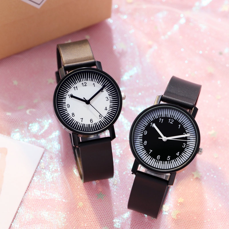 Watchyou Jam Tangan Couple A0162 Black And White Retro Male And Female Students Korean Version Of The Simple Fashion Quartz Watches