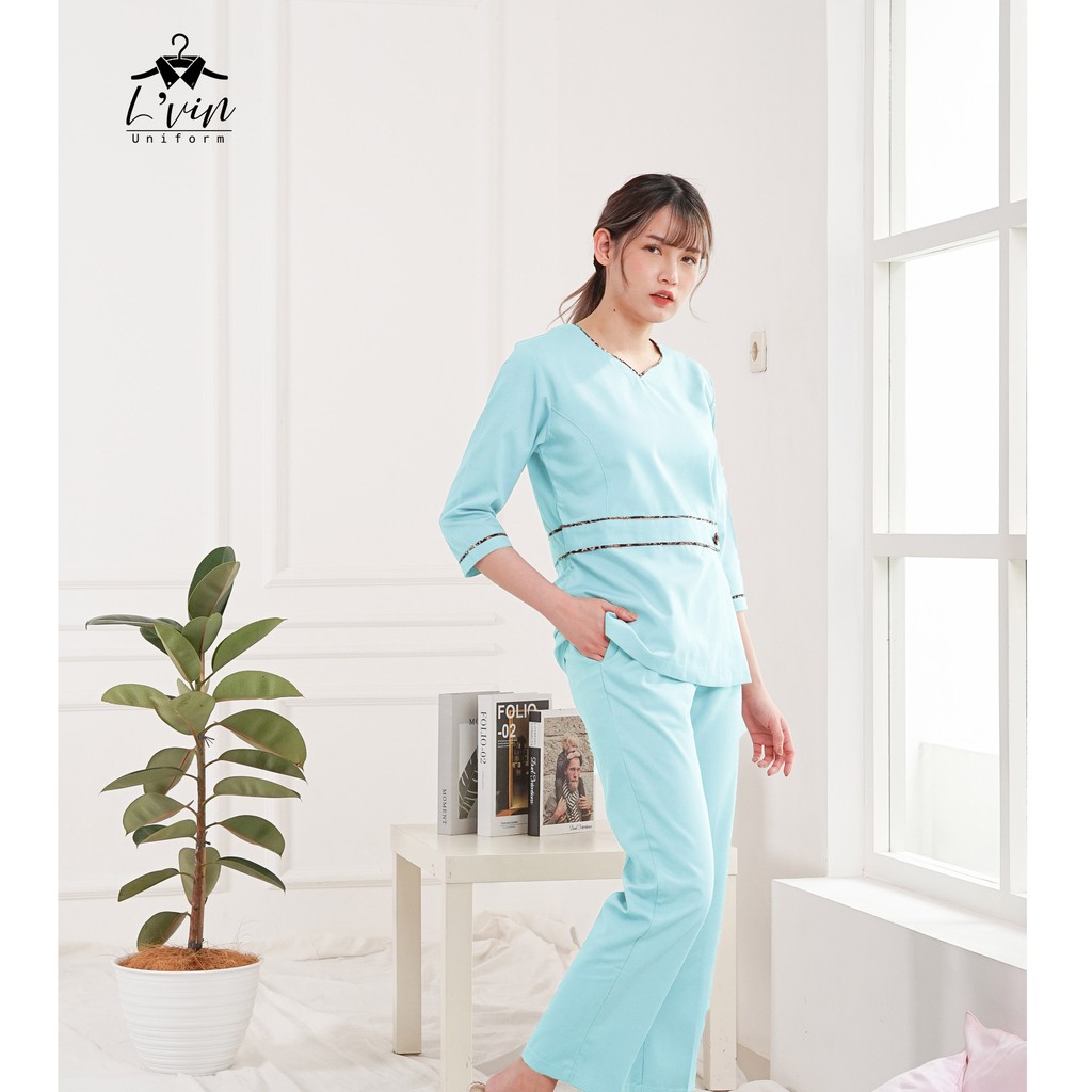 Baju Seragam suster Lvin Lengan 7/8 Peplum Batik / Yeri Series / nanny uniform/seragam klinik / baju jaga oka / Seragam perawat