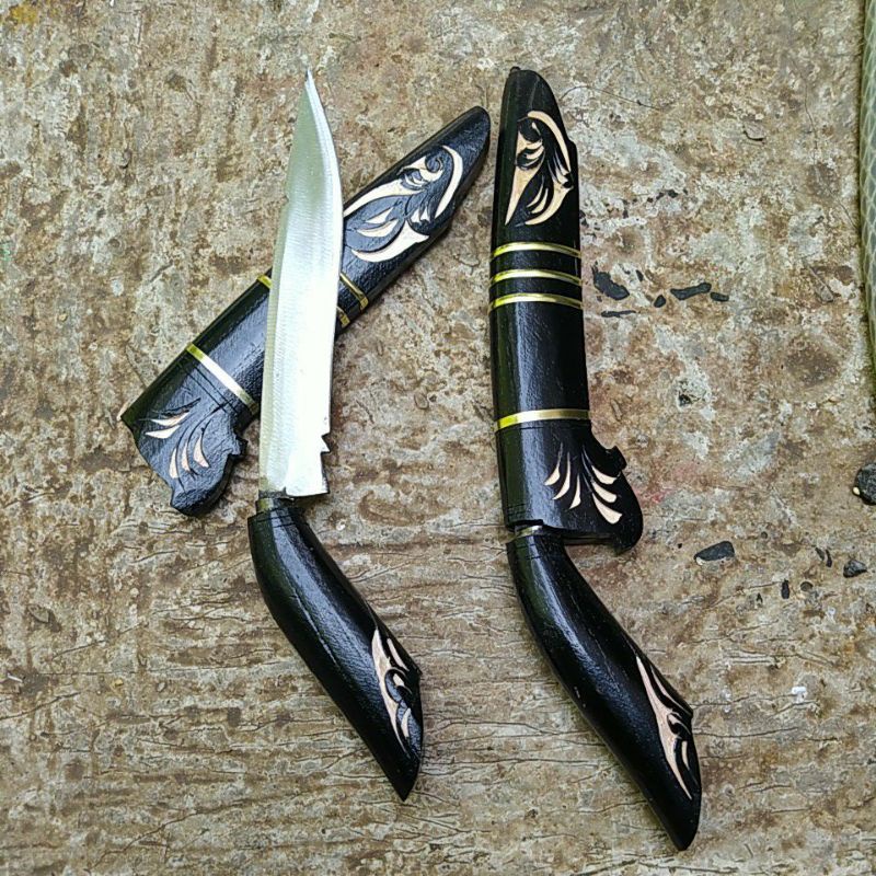 Pisau Dapur Baja 15 cm Ladukm Hitam Kayu Rasamala Ukir