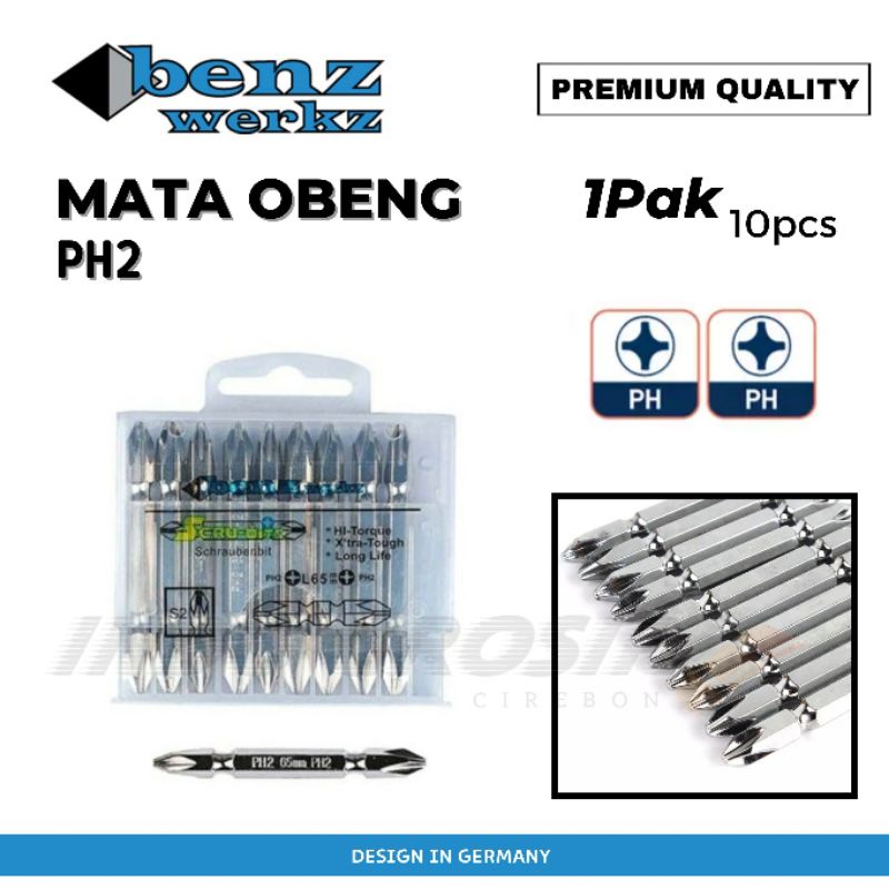 [ 1 Pak 10 Pcs ] Benz Mata Obeng / Mata Bor Obeng Angin PH 2 Screwdriver Bits  65mm