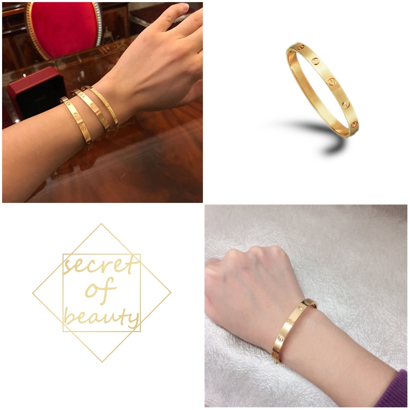 Gelang Titanium Steel Warna Rose Gold dengan Hiasan Gelang Titanium Steel Warna Rose Gold dengan Hiasan
