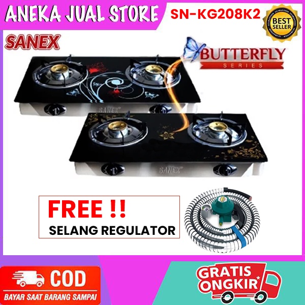 Kompor Gas Sanex 2 Tungku Kaca SN-KG208K2 - Desain Mewah & Kokoh