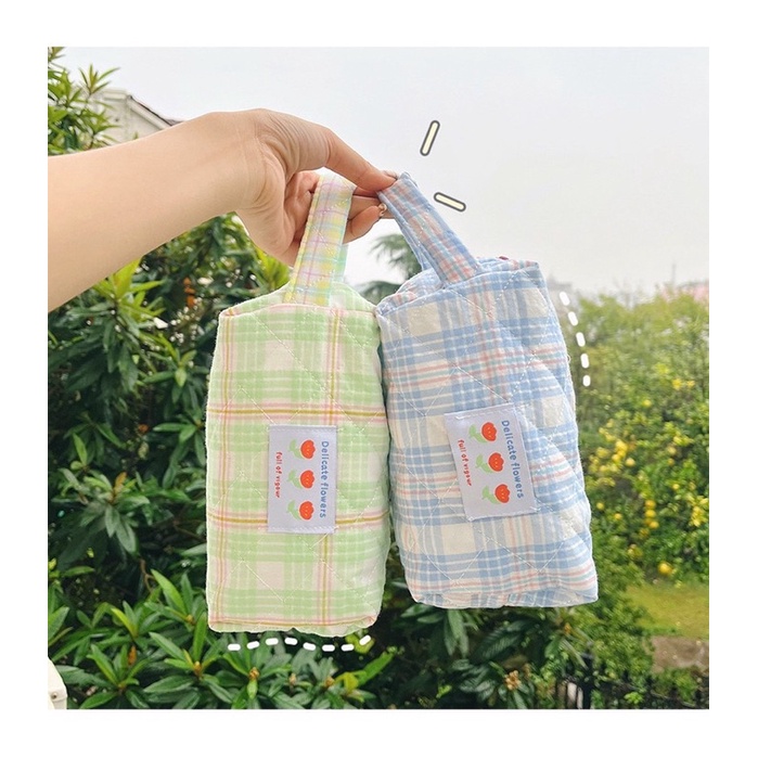 KENSHO Kotak Pensil Kain Flower Sleting Bunga Aesthetic Plaid Kotak Korea / Pencil Case Lucu Import / Flowers